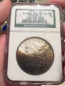 1885 O MS64 Toned Binion Collection Morgan Silver Dollar! Incredible Toning  - Picture 1 of 5