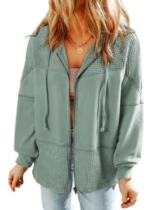 Dokotoo Waffle Knit Oversized Hoodies for Womens 2024 Zip Up Drawstring Tops ... - Picture 1 of 5