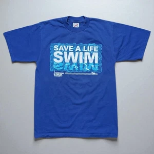 Vintage Swim Save A Life American Cancer Society T-shirt M Blue Swimmer - Picture 1 of 7