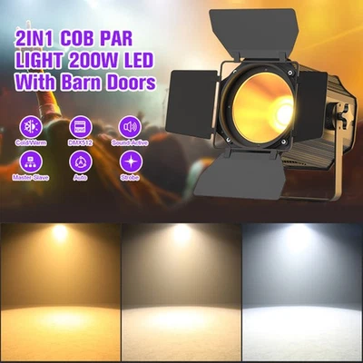 Par Light Dual Color COB 200W Spotlights w/Barn Door DJ Disco Stage Lighting DMX - Image 1 of 4
