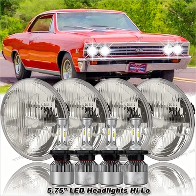 4Pcs 5-3/4" 5.75" LED Headlights Hi/Lo Beam For Chevy Corvette Chevelle - Image 1 of 4