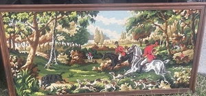 Vtg French Tapestry Needle Point Margot De Paris Hunting * No Frame - Picture 1 of 1