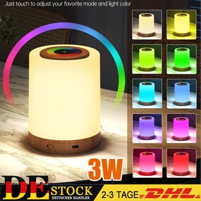 LED Nachttischlampe Touch Dimmbar RGB Atmosphäre Tischlampe Nachtlicht USB Akku - Bild 1 von 4