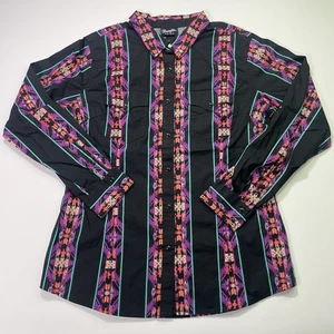 Camicia Wrangler retrò donna XL nera azteca western perla snap manica lunga rodeo - Foto 1 di 10