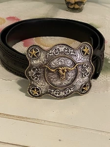 Wild West Boots Herren Gürtel Straußenleder Gr. 44 schwarz Huabola Calyxn Schnalle - Bild 1 von 13