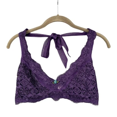 Bralette Fredericks Of Hollywood Púrpura Encaje Halter Cuello Floral Lazo Para Mujer Grande Foto 1 de 4