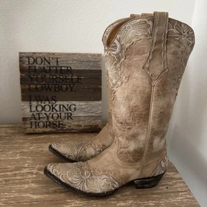 Old Gringo Tan Embroidered Leather Cowboy Boots Size 7 Stage Coach Coachella - Picture 1 of 10