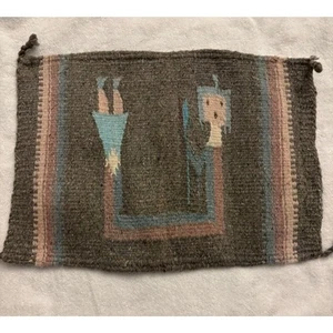 Vintage Small Mexican Wool Yei Rug ~ Art Textile Weaving Wall Hanging 19” X 14” - Picture 1 of 5