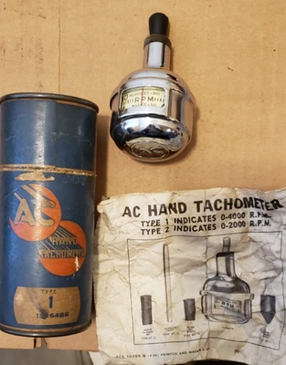 TACÓMETRO DE MANO VINTAGE AÑOS 50 AC DELCO TIPO 1 0-4000 RPM INSTRUCCIONES DE ESTUCHE Foto 1 de 4