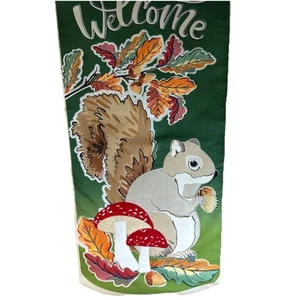 Evergreen Everlasting Impressions Welcome Flag Woodland Squirrel Mushrooms Fall - Picture 1 of 18