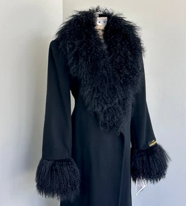 NWT Marvin Richards Black Full Length Coat Large Vintage Deadstock Fur Trim Coat - Picture 1 of 9