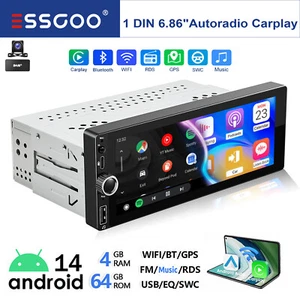 DAB+ Autoradio 1 DIN 4+64G Android 14 Carplay GPS Navi WiFi RDS BT Typ-C USB KAM - Bild 1 von 14