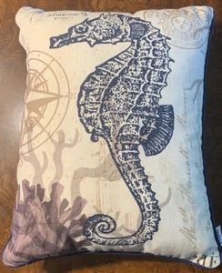 Seahorse Pillow THRO by Marlo Lorenz. French themed - Navy & Blue Hues. - Picture 1 of 7
