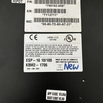 EQUINOX 790192-008 ESP-16 ESP 10/100 SERIAL HUB 16 PORT - Image 1 of 4