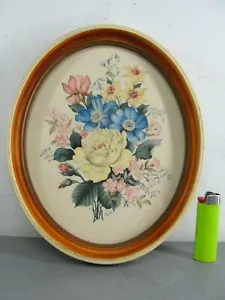 ANTIQUE CARLE BLENNER FRAMED FLORAL LITHO PRINT ๐ OVAL WALL DECOR HUGO SCHMIDT - Afbeelding 1 van 7