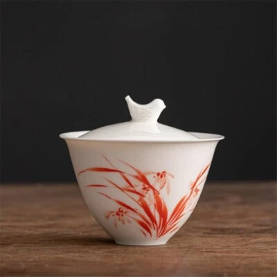 Taza de té de cerámica Gaiwan 150 ml hecha a mano puré de té taza de té de porcelana blanca Foto 1 de 4