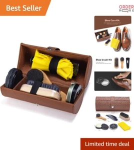 Shoe Polish Kit Leather 7Piece Travel Care Set Polish Brush Shine Waterproof - Picture 1 of 11