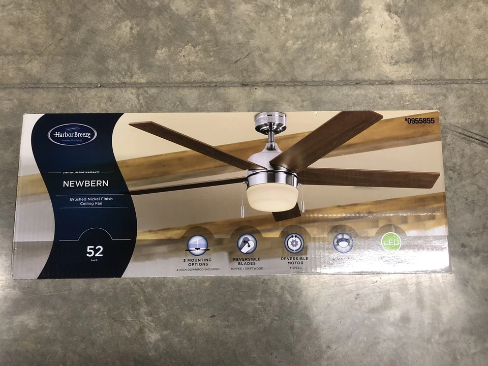 Harbor Breeze Newbern 52-in Brushed Nickel Indoor Ceiling Fan with Light - Image 1 of 1