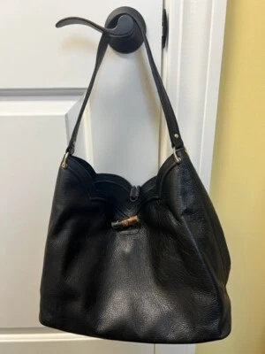 Bolso de Hombro Eric Javits New York Guijarro Cuero Negro Genuino - Cartera Mediana Foto 1 de 4