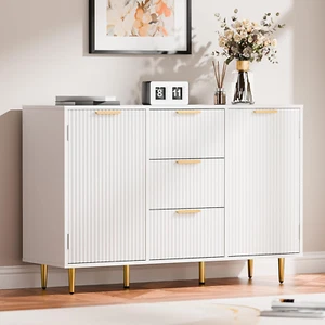47.2" Buffet Cabinet, Large Coffee Bar Cabinet, Glossy Fluted Accent Sideboar... - Picture 1 of 1