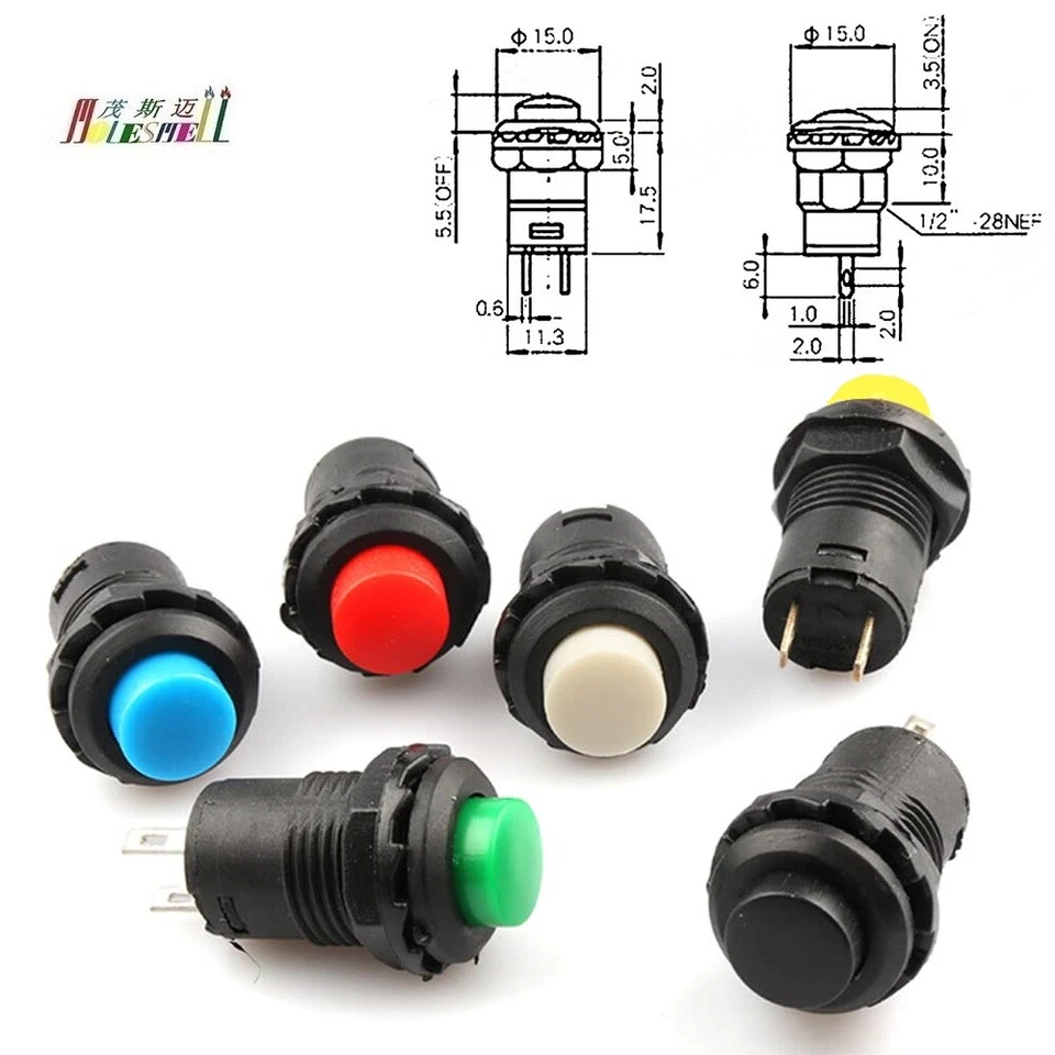Latching Push Button Switch OFF-ON SPST 12mm Normally Open Contacts Miniature - Image 1 of 1