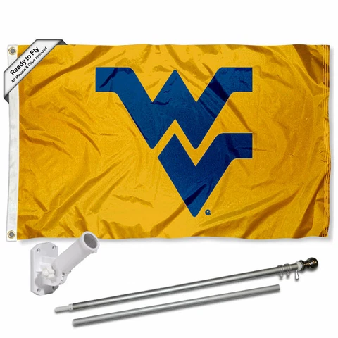 West Virginia Mountaineers Gold Flag Pole and Bracket Gift Set Package Cover