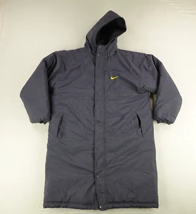 Vintage Nike Jacket Mens Large Black Parka Long Waterproof Stadium Coat 90s - Picture 1 of 13