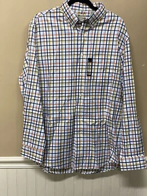 Haggar Mens Plaid Button Front Shirt Yellow Orange Blue Size L NWT - Image 1 of 4