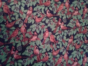 Cotton Material, Cardinals, Pinecones, Holly Leaves - 1 Yd. - Hobby Lobby - Picture 1 of 5