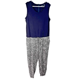 DKNY Leopard Jumpsuit Womens Size XL Sleeveless Drawstring Waist Black White - Picture 1 of 17
