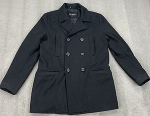 Guess Jacket Mens Medium Peacoat Wool Blend Black Quilt Lined Collared Heavy - Picture 1 of 12