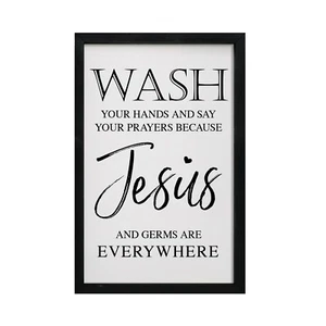Toilet Bathroom Wall Signs 7x10 Framed Shadow Box Decor - Wash Your Hands Jesus - Picture 1 of 16