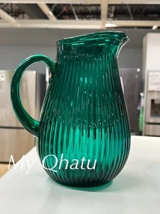 IKEA SALLSKAPLIG Pitcher 68 oz Glass Green 2 L Patterned NEW - Picture 1 of 9