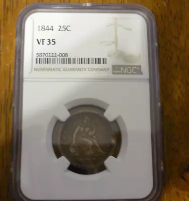 1844 25c NGC VF35 Liberty Seated Quarter Philadelphia. Free Shipping - Image 1 of 4