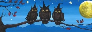 DOPPELTER ACEO-DRUCK GEMÄLDE RYTA HALLOWEEN EULEN HEXE GRUSELIG Vintage Stil Kunst - Bild 1 von 1