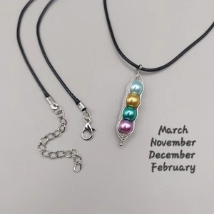 Family Birthstone Pea Pod Choker Necklace, Personalised Jewellery Birthday Gift - Picture 1 of 17