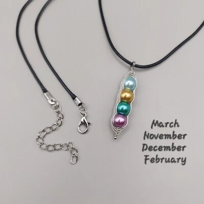 Family Birthstone Pea Pod Choker Necklace, Personalised Jewellery Birthday Gift  - Image 1 of 3