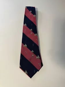 Hickey Freeman Boys 50" 100% Silk Tie Pink Blue Stripe Sailboats Nautical Preppy - Picture 1 of 5