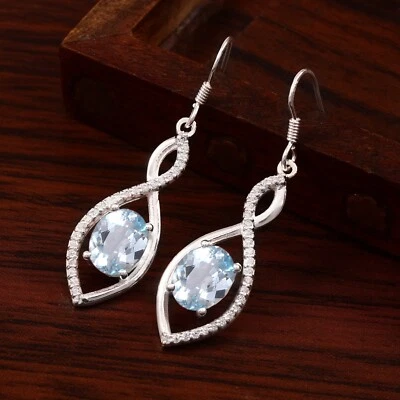 Makellos Sky Blau Aquamarin Edelstein Ohrringe 925 Silber Handgemacht 10x8 - Bild 1 von 4