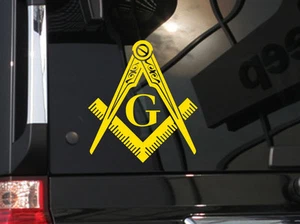 Freemason Vinyl Car Decal Sticker 5" (Width) X 5.5" (Height) G, Ruler & Compass - Foto 1 di 2
