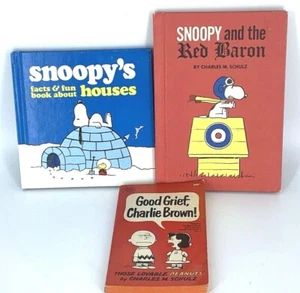 3 Vtg Charles Schulz Snoopy and the Red Baron 1st Exc About Houses Good Grief - Bild 1 von 12