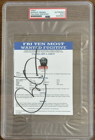 PRESIDENT BARACK OBAMA SIGNED OSAMA BIN LADEN WANTED POSTER PSA DNA AUTOGRAPH Cover