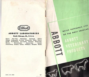 Veterinary Products 1941 Quick Reference Booklet Abbott Laboratories N Chicago - Bild 1 von 6