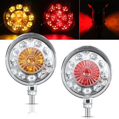 2* Round LED Double Face Side Marker Brake Turn Signals Semi Truck Fender Lights - Image 1 of 4