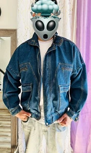 Vintage 90s Adidas Denim Trucker Jacket Jean Men’s Size L Large Blue Trefoil Vtg - Picture 1 of 20