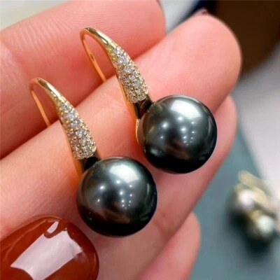 hot new 9-10 mm  Tahitian Round Golden Stud pearl earring 18Kp gold plated - Image 1 of 3