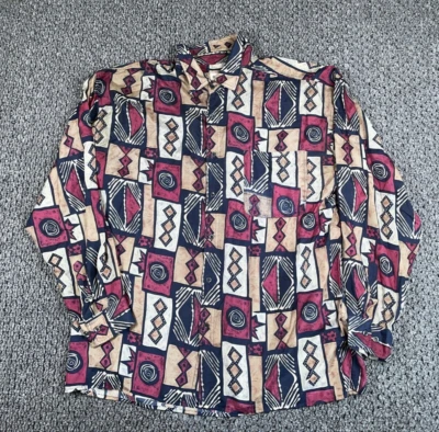 Camisa De Colección Años 90 Patrón Abstracto Seda Adulto XL Roja Beige Calce Relajado Príncipe Fresco Foto 1 de 4