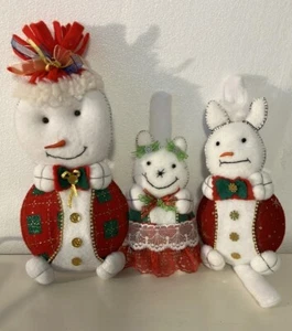 Handgefertigter Schneemann und Hasen hängender Weihnachtsschmuck 3er Set - Bild 1 von 7