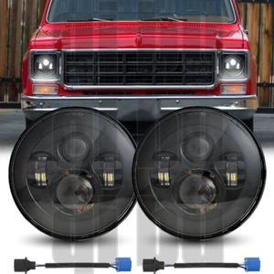 Pair 7 inch Round Led Headlights Hi-Lo Beam Black for Chevy C10 C20 Pickuo Truck - Picture 1 of 12