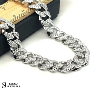 925 Sterlingsilber HERREN Cubin Cz Panzerkette Armband Kette 12MM 46GR Heavy Neu